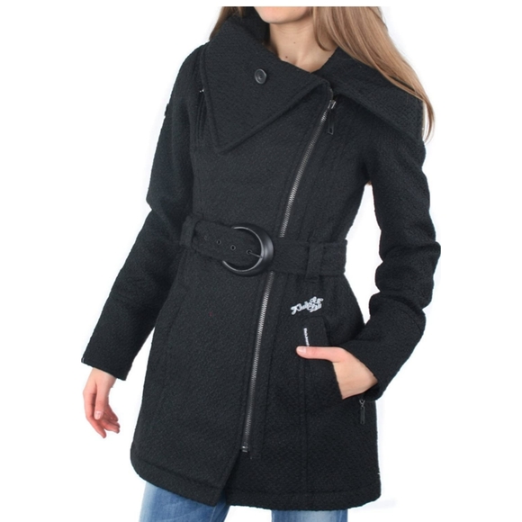 Khujo Original Ivy Jacket Asymetrical Exposed Zip Belted Black Size Small - Picture 16 of 16